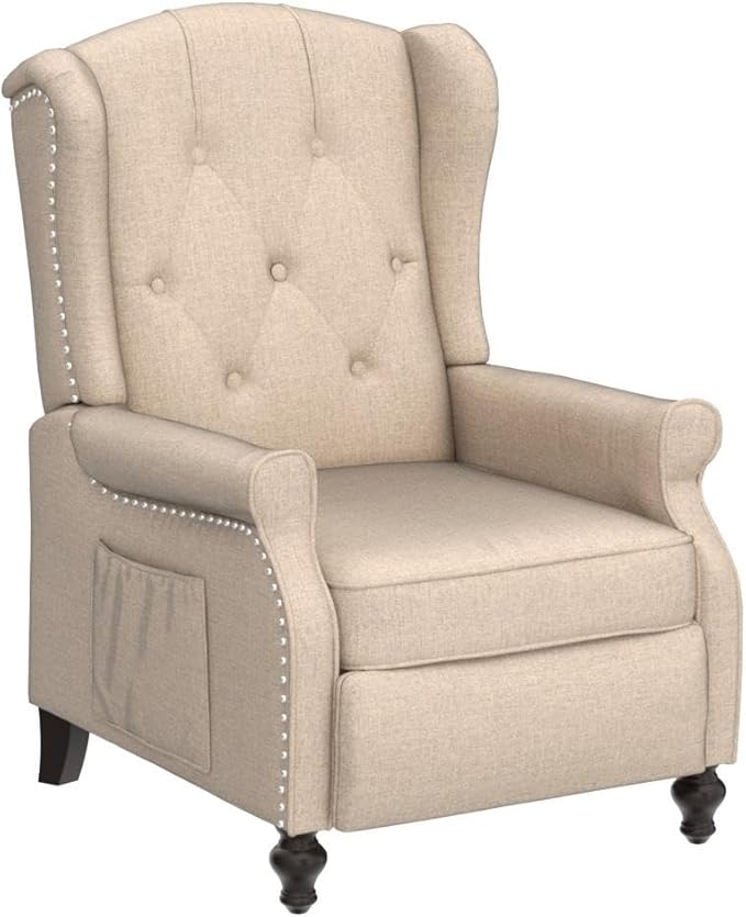 Wingback Chair with Massage and Heat, Tufted Fabric Pushback Recliner Chair, Wingback Recliner Chair with Remote Control, Padded Cushion, Wooden Legs, Small Recliners for Small Spaces