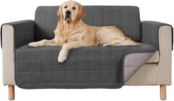 GORILLA GRIP Patented Waterproof Slip-Resistant 50” Loveseat Protector Cover, for Leather or Fabric Couch Cushion, Large Microsuede Furniture Covers Dogs Pets Machine Washable Slipcover, Charcoal
