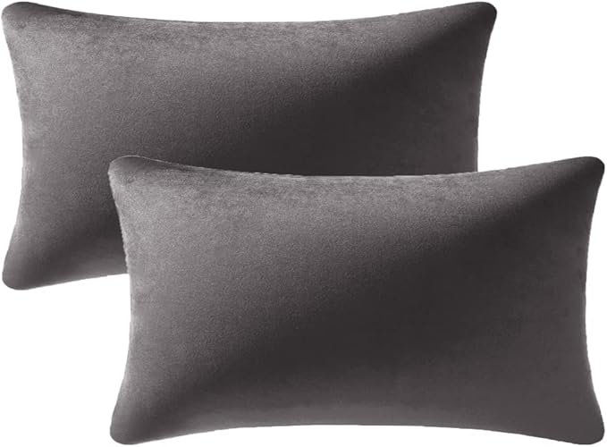 Throw Pillow Covers 12x20 Dark-Grey: 2 Pack Cozy Soft Velvet Rectangular Decorative Pillow Cases for Farmhouse Home Decor