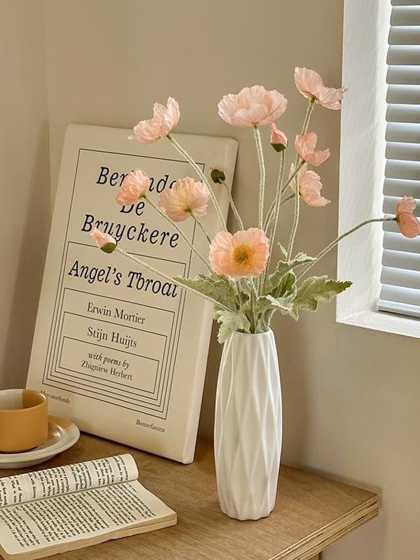 White Ceramic Vases, Table Decor for Living Home,Room,Dining Table, Office Decor.Hydroponic Flowers,Farmhouse Vase for Home Decor,Small Flower Vases,Vase Home Decor, Small Vase of Pampas Decor