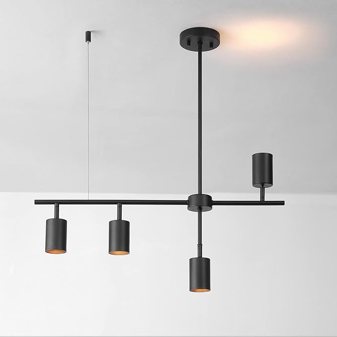Globe Electric 64000048 4-Light Adjustable Height Geometrical Track Lighting, Matte Black, Ceiling Light, Track Light Heads, Pivot Shades, Track Lighting Kit, 4 Bulb Kitchen Light, GU10 Socket