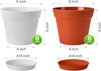 homenote Plant Pots,6 Inch Flower Pots for Plants Plastic Planters for Indoor with Multiple Drainage Holes and Trays, for All Home Garden Flowers Succulents,Outdoor(White&Red,16 Pack)