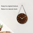 Kesin Wall Clock 12 Inch Silent Wooden Wall Clock Battery Operated Hand Made Retro Fashion Clock with Rope Hanging Decorative for Living Room Kitchen Bedroom Office