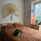 Fan Wall Decor, Japanese Giant Fan, Large Bamboo Fan Wall Art For Boho Hanging Headboard, Decorative Folding Fans For Over Bed, Asia Trending (Ivory 63inch)