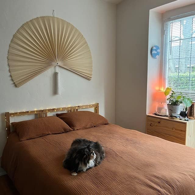 Fan Wall Decor, Japanese Giant Fan, Large Bamboo Fan Wall Art For Boho Hanging Headboard, Decorative Folding Fans For Over Bed, Asia Trending (Ivory 63inch)