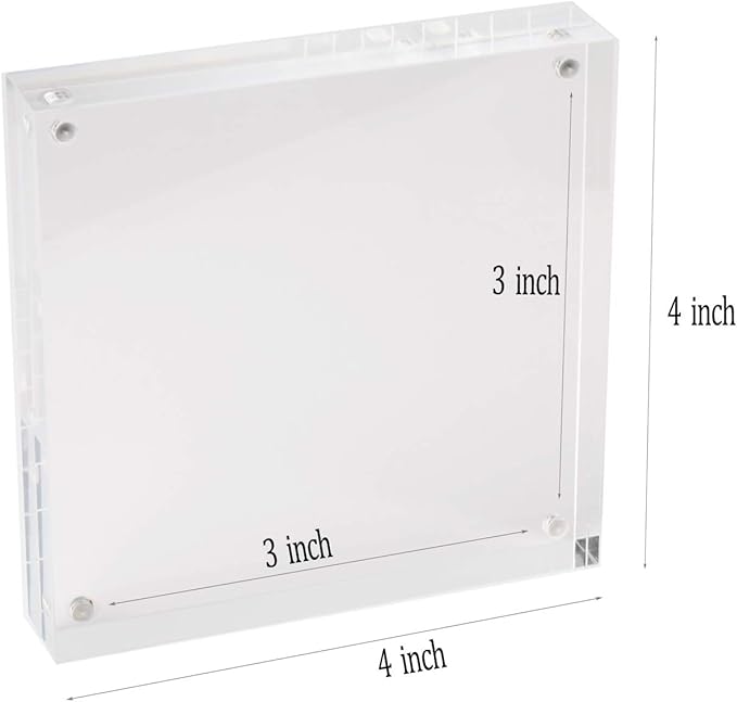 Meetu Acrylic 4x4 Picture Frame Clear Two Sided Desk Photo Frame Magnetic Frame Inner Size 3x3 with Gift Pack for Display Family Pictures Baby Photos Friends Pictures or Pet Dog Picture（5 Pack）