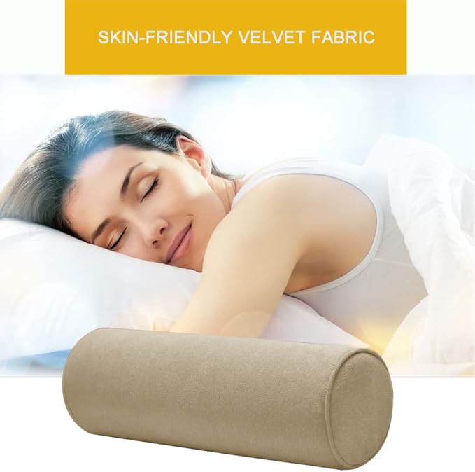 Cylinder Round Memory Foam Support Pillows 17.8X6 Cervical Neck Roll Pillow with Pillowcase Soft, Comfortable and Breathable for Sleeping, Chair, Car, Sofa，Travel Light Coffee