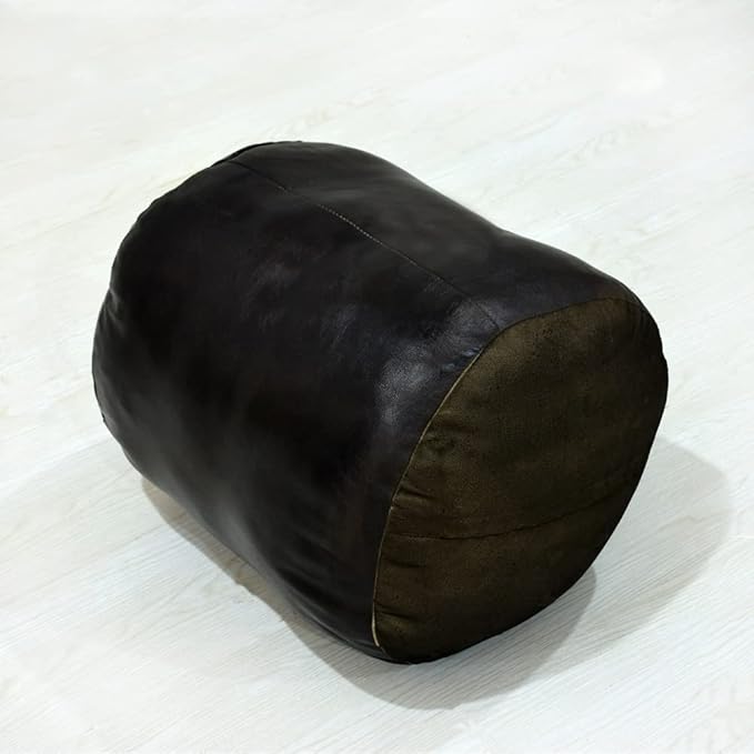 Round Shaped Goat Leather Handmade Eco-Friendly Chocolate Brown Pouf - Round Pouf, 16"x16"x16", Plain Solid Pouf, Goat Leather Pouf, Recycled Foam with Fibre Fill Stuffed Pouf, Seating Pouf PF12