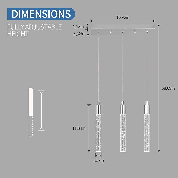 Kitchen Island Lighting Modern Light Fixture Kitchen Island Pendant Light Dimmable LED Chrome Mini Pendant Lighting Dinning Room Living Room Chrome Pendant Lights（3-Light）