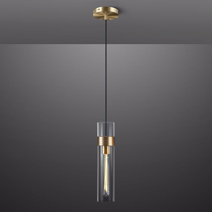 Modern Glass Brass Pendant Lights Kitchen Island, Adjustable Cord Pendant Light Fixtures, Kitchen Pendant Lighting Over Island, Indoor Chandelier for Bedroom Bathroom, Included Bulb