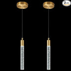 Modern Kitchen Island Pendant Light Dimmable LED Gold Brass Finish Mini Crystal Pendant Lighting Bedroom Bedside Table Small Pendant Lights（2-Pack ）
