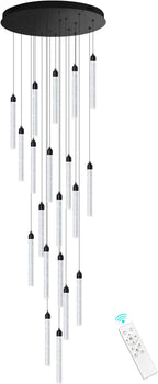 20-Lights Chandelier LED Dimmable Chandeliers for Entryway Flush Mount Ceiling Pendant Light Fixture Crystal Chandeliers for Living Room Black Finished Lighting Modern 156in High Ceiling Chandelier