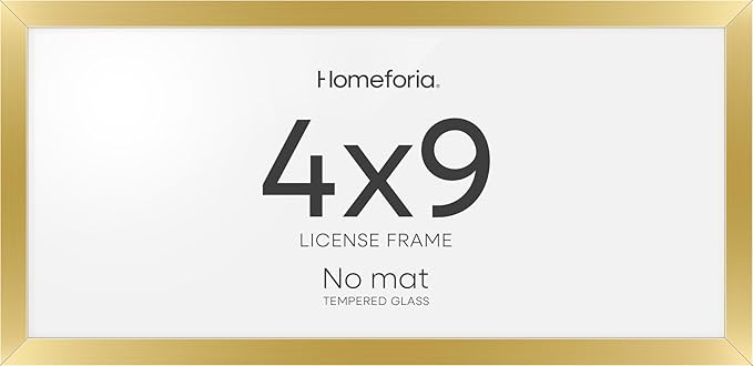 Homeforia 4x9 Business License Frame Gold, High End Metal 4 x 9 Gold Certificate Frame with Real Glass, 9x4 Document Frames for Wall or Tabletop, 4by9 Picture Frame, Tempered Glass, Wall Kit, Set of 1