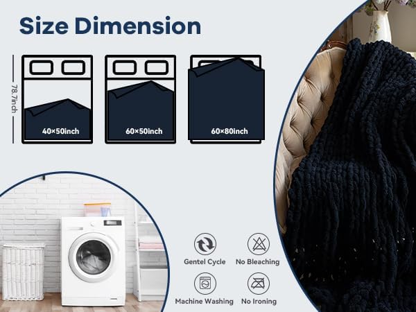 Chunky Knit Blanket - Luxury Soft Cozy 40 * 50 Throw Blanket,100% Woven Blanket Rope Knot Throw Blanket for Couch, Sofa, Home Decor, Gift - Machine Washable（Black）