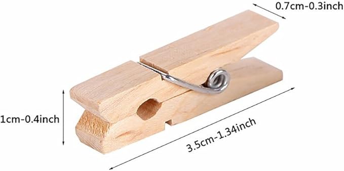 DECORA 3.5cm Sturdy Natural Wooden Mini Clothespin 100 Pieces in One Package