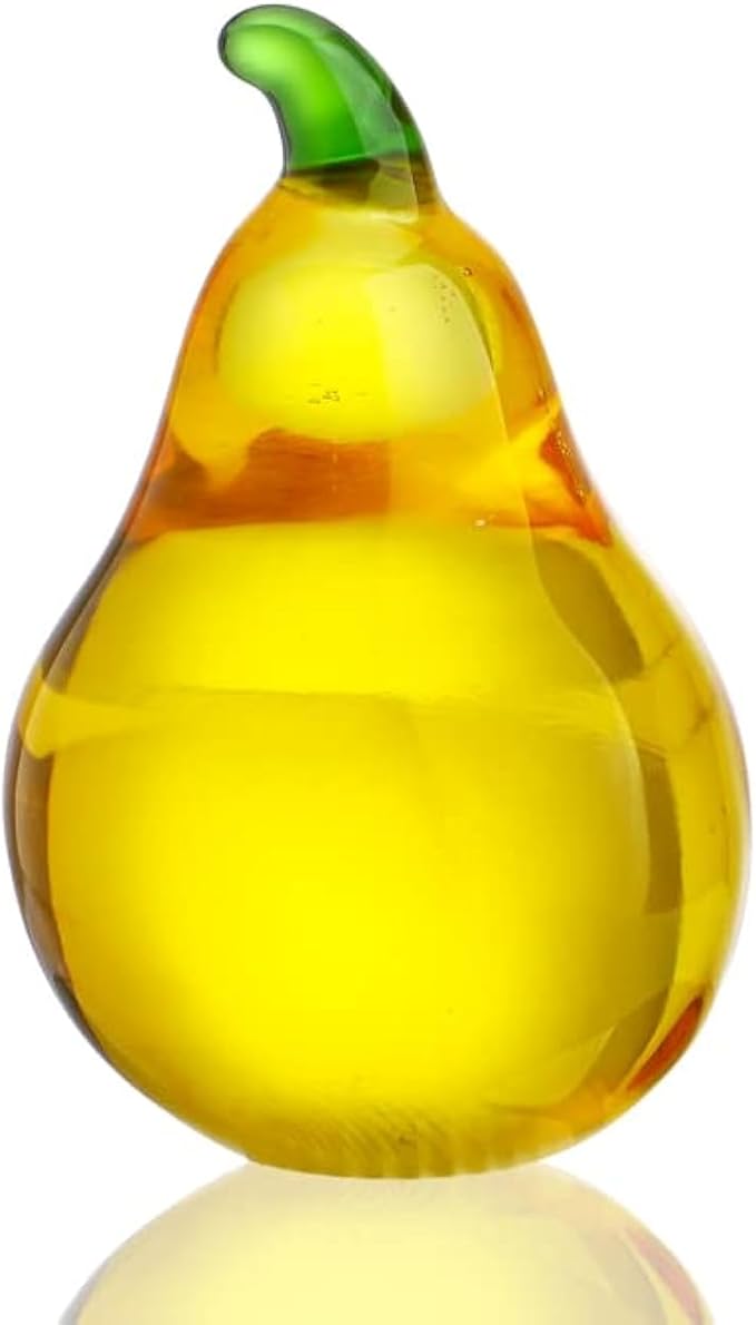 Crystal Pear Figurines Collectibles Glass Fruits Decor for Office Tabletop Centerpiece Art Crystal Paperweights Glass Fruits Decoration for Home Kitchen Gifts for Mum