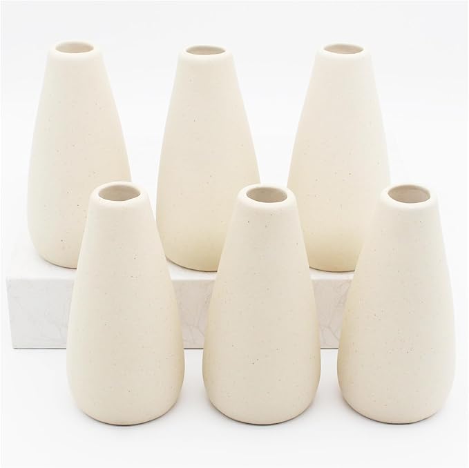 YANLING 6 Pack Modern Small Vase for Flowers, Light Yellow Ceramic Vases for Pampas Grass, Boho Vases for Home Decor Table Shelf Office Bedroom