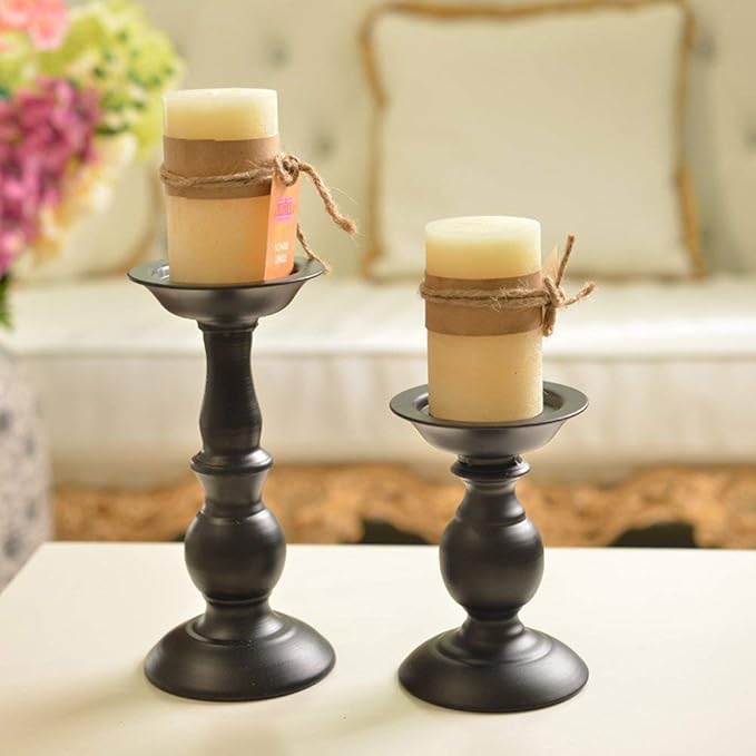 Retro Iron Candle Holder Cylindrical Candle Holder Table Candle Holder for Wedding, Festival and Birthday Candlelight Dinner Decorative Light Home Décor Ornament Wedding Table Ornament (2Pcs)
