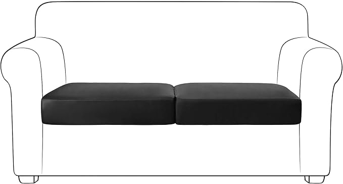Yates Home PU Leather Couch Sofa Cushion Slipcover Water-Proof Elastic Chair RV Seat Covers Loveseat Slip Cover for Settee Seater Replacement in Living Room（2 Piece Large Sofa Cushion Covers, Black