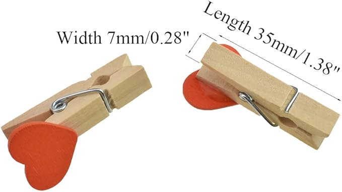 HAHIYO Heart Painted Mini Wooden Clothespin Clip Photo Paper Holders 1.38inch Tight Clamp Not Fray Rope Post Notices Handy Read for Hanging Postcard Wedding Orange 50PCS