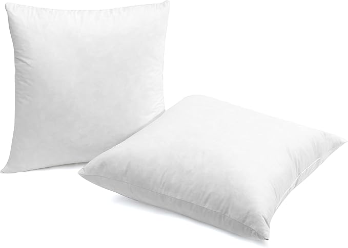 SNUG&COZY Luxury Goose Down Feather Pillow Inserts - 18x18IN, Double Layered Down-Proof Design, Ultra-Soft Cover, High Fill Weight, Pack of 2, White