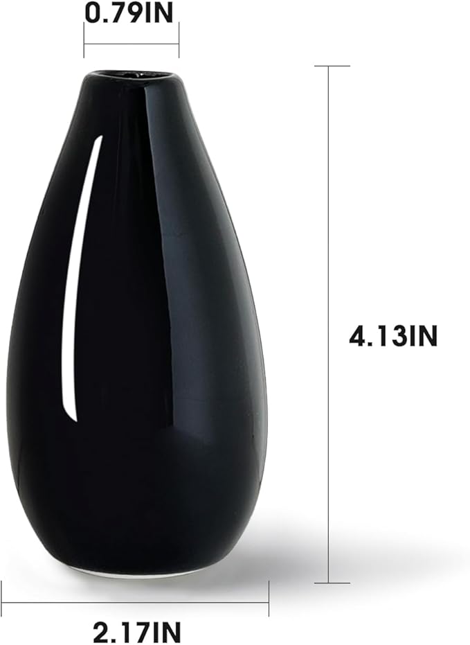 Modern Black Small Ceramic Vase Set of 8 for Living Room Bedroom 4.13'' Minimalist Fresh Flower Vases for Home Decor Office Fireplace Centerpieces Nordic Style Gift for Fake Plant 8 Pack