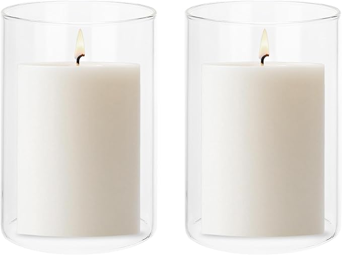 uxcell Hurricane Candle Holder (H:4.7" OD:3.4"), Pillar Floating Candles Holder Clear Glass Cylinder Flower Vases for Table Centerpiece Wedding Party Home Decoration 2Pcs