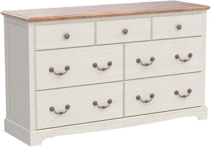 T4TREAM 7 Drawers Dresser Chests for Bedroom, Wood Vintage Chests of Drawers, Rustic Dressers Chset Organizer for Bedroom, Living Room, Hallway, Antique White
