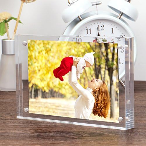 Sooyee 5X7 Acrylic Frame, Clear,Magnetic Photo Frame, Double Sided Frameless Standing in Desktop Picture Display,Pack of 1(10 + 10MM Thickness)