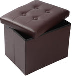 ALASDO Brown Leather Storage Ottoman Footrest Stool, 17x13x13inches, Modern Style