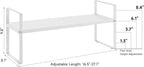 16.5~27.1" Expandable Shelf Organizer, 1Pack 8.1" Wide Stackable Cabinet Shelf Organizers, White Metal Sturdy Kitchen Counter Storage for Countertop, Adjustable Height Spice Rack