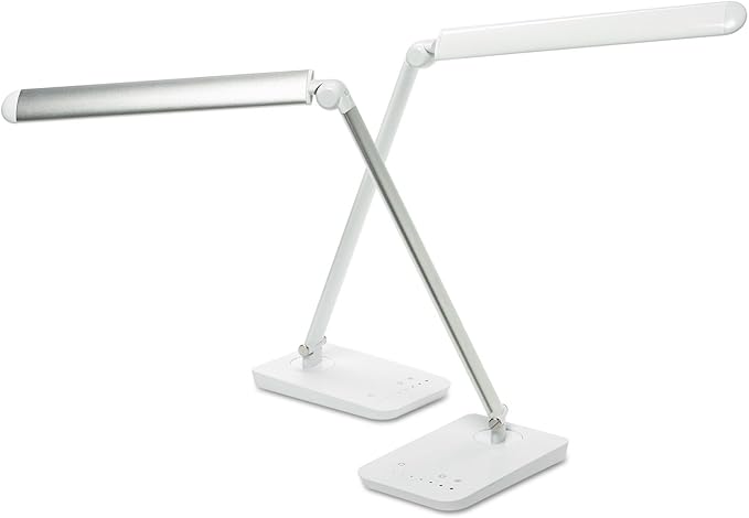 Safco 1001SL Vamp LED Modern ABS Desk Lamp with USB Port and Dimmer Switch, Silver