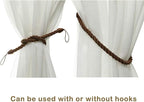 BEL AVENIR Curtain Ropes Tiebacks Tie-Backs, Curtain Handmade Holdbacks with 2 Metal Screw Hooks (Coffee, 2pack)