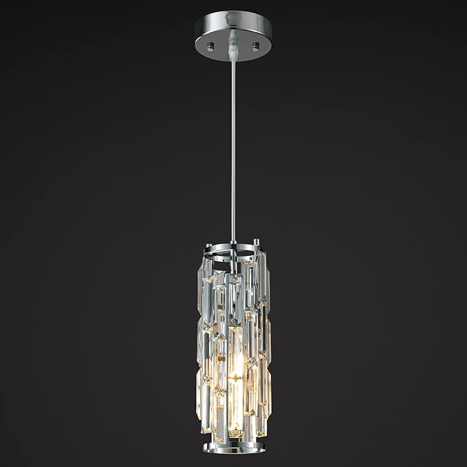 LMQNINE Chrome Pendant Lights Kitchen Island Modern Pendant Light, Crystal Pendant Light Fixture Mini Pendant Light, Pendant Lighting for Kitchen Island Bedroom (Chrome 1-Pack)