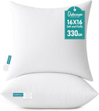 Oubonun 16 x 16 Throw Pillow Inserts - Soft, Plush & Decorative Down Alternative Pillows for Couch Sofa Bed, Machine Washable - White, Pack of 2