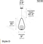 𝗠𝗢𝗗 𝗟𝗜𝗚𝗛𝗧𝗜𝗡𝗚 Jewels & Pearls | Modern Black Pendant Light Fixture, Hanging Globe Pendant Light for Kitchen Island Lighting, Dimmable LED Bulb Included, 1 Pack (Black | Warm White | Droplet)