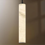 LMQNINE Natural Alabaster Pendant Lights for Kitchen Island White Marble Long Tube Chandelier Modern Black Ceiling Light Fixtures for Bedroom Dining Room Table Living Room Hallway(M-1Pack)