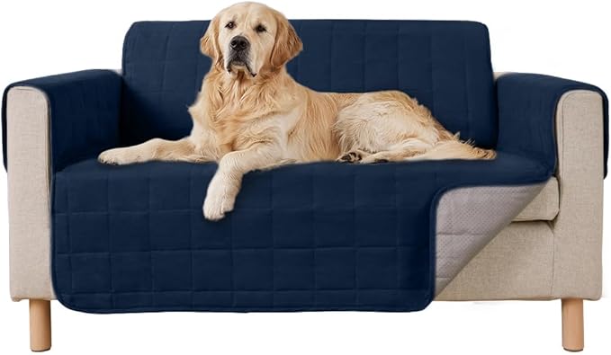 GORILLA GRIP Patented Waterproof Slip-Resistant 50” Loveseat Protector Cover, for Leather or Fabric Couch Cushion, Large Microsuede Furniture Covers Dogs Pets Machine Washable Slipcover, Navy