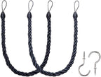BEL AVENIR Curtain Ropes Tiebacks Tie-Backs Curtain Handmade Holdbacks with 2 Metal Screw Hooks (Navy, 2pack)