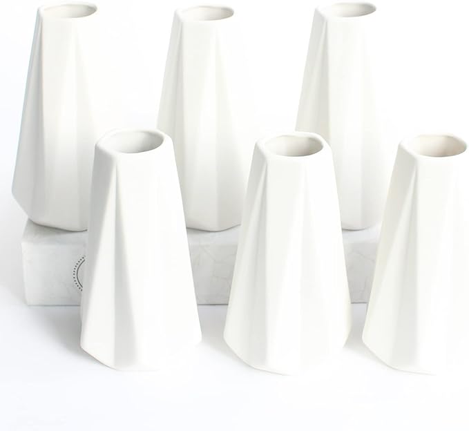 YANLING Modern White Vase for Flowers Set of 6, White Ceramic Vases for Pampas Grass Small Boho Vases for Home Decor, Minimalism Style for Modern Table Shelf 6 Inch
