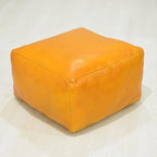 PF12 Square Goat Leather Handmade Eco-Friendly Mustard Pouf - 21" x 21" x 12", Plain Solid, Recycled Foam with Fibre Fill Stuffed