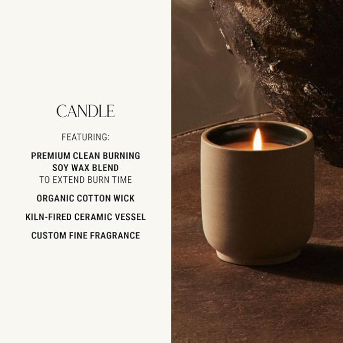 Homecourt Luxury Scented Candle, 60-Hour Burn Time, Soy Wax Blend & Organic Cotton Wick, Kiln-Fired Reusable Ceramic Vessel, Steeped Rose, 8 oz