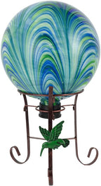 10" Diameter Gazing Ball with 8.5" Metal Stand Indoor Outdoor Glass Globe Sphere Festive Decor Yard Ornament Gazing Balls for Garden,Home,Lawn,Patio,Porch,Birthday Gift for Women(Green)