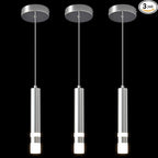 Modern Pendant Light Kitchen Fixture Dimmable LED Chrome Mini Pendant Lighting fo Kitchen Island Bedroom Bedside Table Small Pendant Lights (3-Pack)