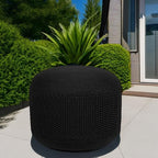 BIRDROCK HOME Outdoor Pouf Ottoman | Hand Woven Waterproof Foot Stool with Bead Bag Filling | Boho Foot Rest for Patio, Living Room, Porch & Outdoor Seating | Lightweight, Soft Stuffed Chair | Black