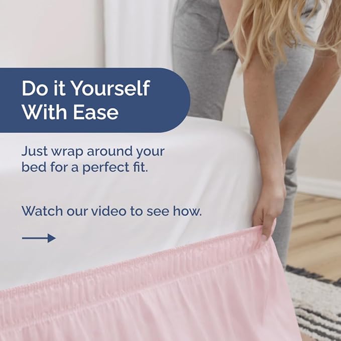 Wrap Around Dust Ruffle Bed Skirt - Lavender Pink - for King Size Beds w/ 12 Inch Drop - Easy Fit Elastic Strap - Adjustable Pleated Bedskirt w/Brushed Fabric - Wrinkle Free, Women, Men, Kids & Teens