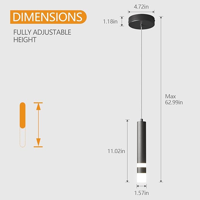 Modern Pendant Light Kitchen Fixture Dimmable LED Black Mini Pendant Lighting fo Kitchen Island Bedroom Bedside Table Small Pendant Lights (1-Pack)