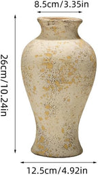 Rustic Vintage Ceramic Vases ，White Terracotta Decorative Flower Boho Vintage Large Vase for Living Room Bedroom Kitchen Office Decor Centerpiece Table Decorations 10.24Inch