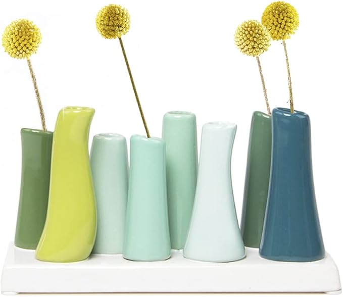 Chive - Pooley 2, Ceramic Flower Vase, 8-Tube Shape (Chartreause)