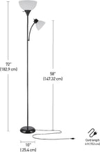 GLOBE Electric 67135 72" Torchiere Floor Lamp and Adjustable Reading Light, Matte Black, Frosted Shade, Dual Rotary Switch, 3-Step Dimming, Modern Lighting for Living Room or Office